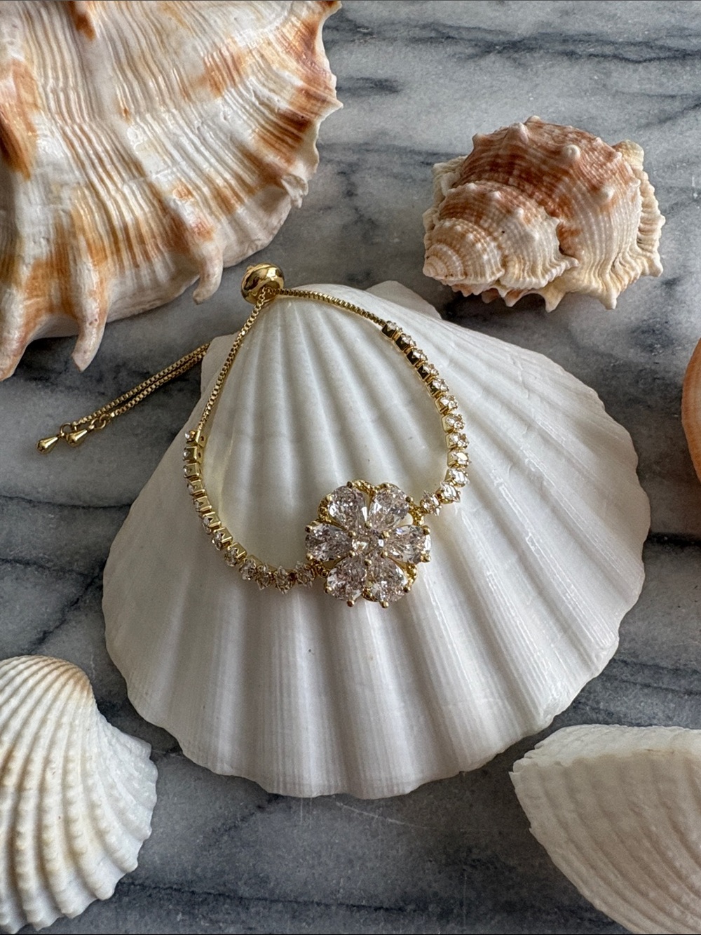 Gold Floral Crystal Adjustable Bracelet - Women Jewelry